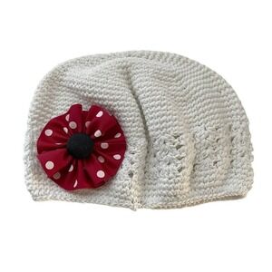My Lello Hat Handmade‎ Beanie Little Girl Crochet White Kufi Flower New
